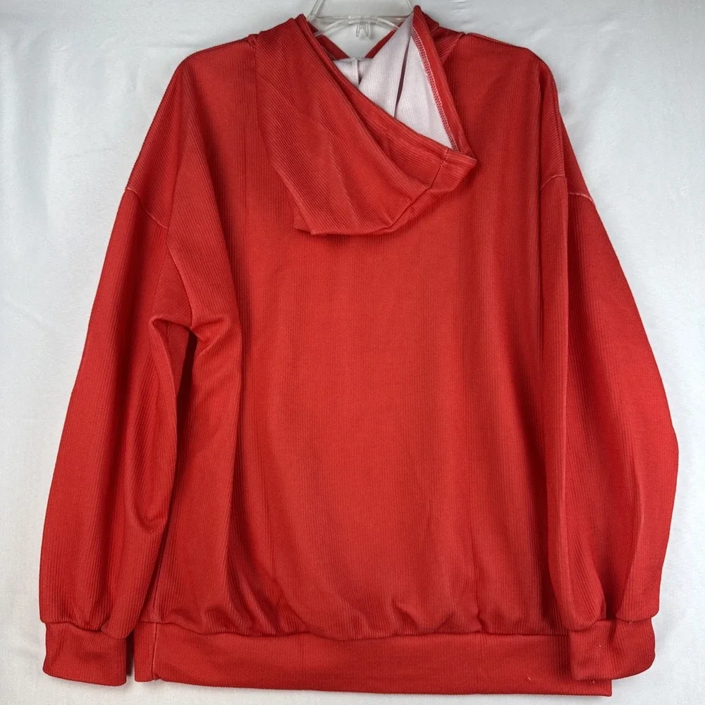 Freedom Hoodie Large Red Ribbed‎ Pullover Unisex